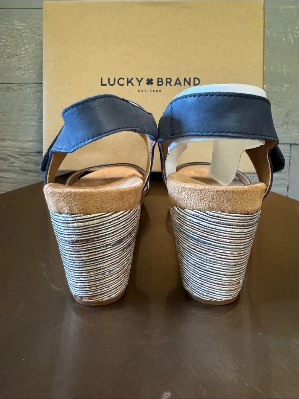 Lucky Brand Navy Suede Wedge Sandals
